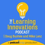 The learning innovations podcast logo - blue and yellow text