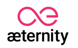 Logo of aethernity. Colors: black and pink on white background