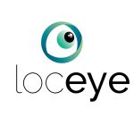 Loceye logo hazel blue and black pupil eye with black loceye on a white background
