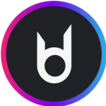 DanceBattle Circle logo in black background with white image inside and margins with transitions between pink, blue and purple