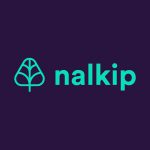 Nalkip logo light blue tree besides light blue nalkip on a dark violet background