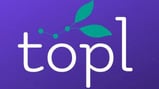 Logo of Topl. Colors: white and green on violetbackground