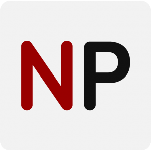 Noobpreneur logo two letters red N and black P on a grey background