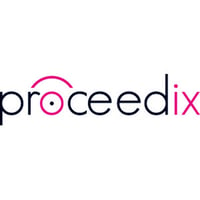 Proceedix logo with black and pink lettering and white background