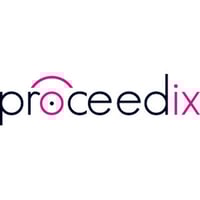 Proceedix logo with black and pink lettering and white background