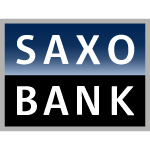 saxo bank logo dark blue and black background with white text