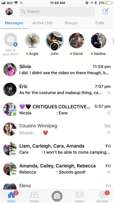 Screenshot of Facebook messenger