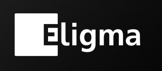 Logo of Eligma. Colors: White on blackbackground