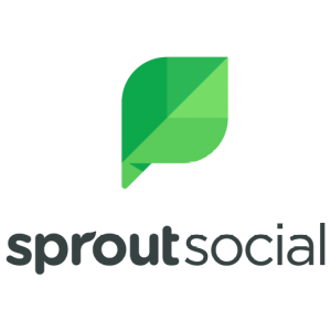 Sprout Social logo with green letters and green leaf at the middle on a transparent background