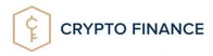 Logo of Crypto Finance. Colors: blue and beige on whitebackground