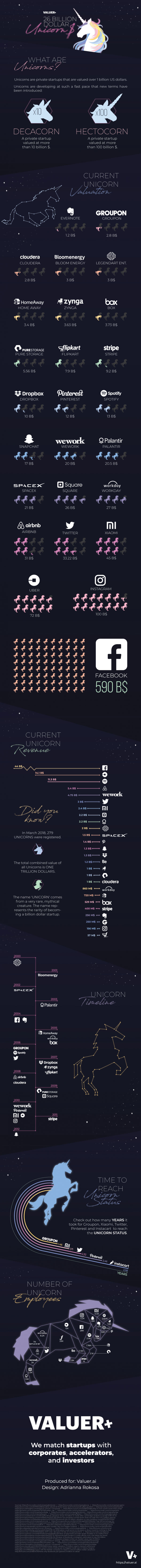 unicorn infographic with unicorn values and revenue