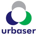 urbaser logo green, grey and blue shapes, blue text