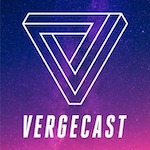 The vergecast logo - purple and pink background with a white pyramid