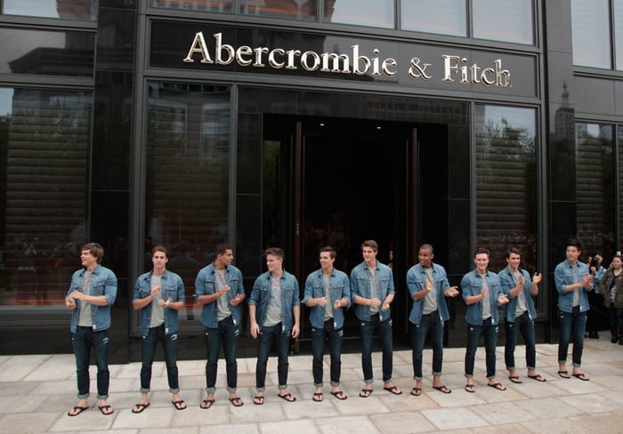 abercrombie and fitch store with men outside the front