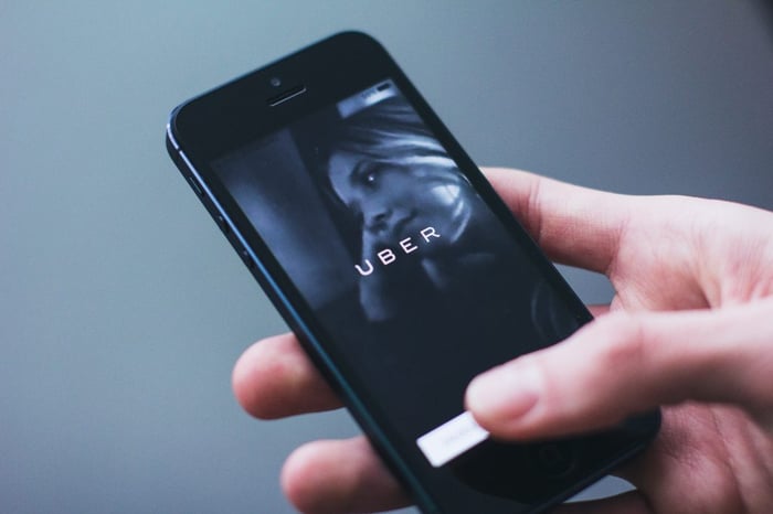 hand holding phone with uber on screen