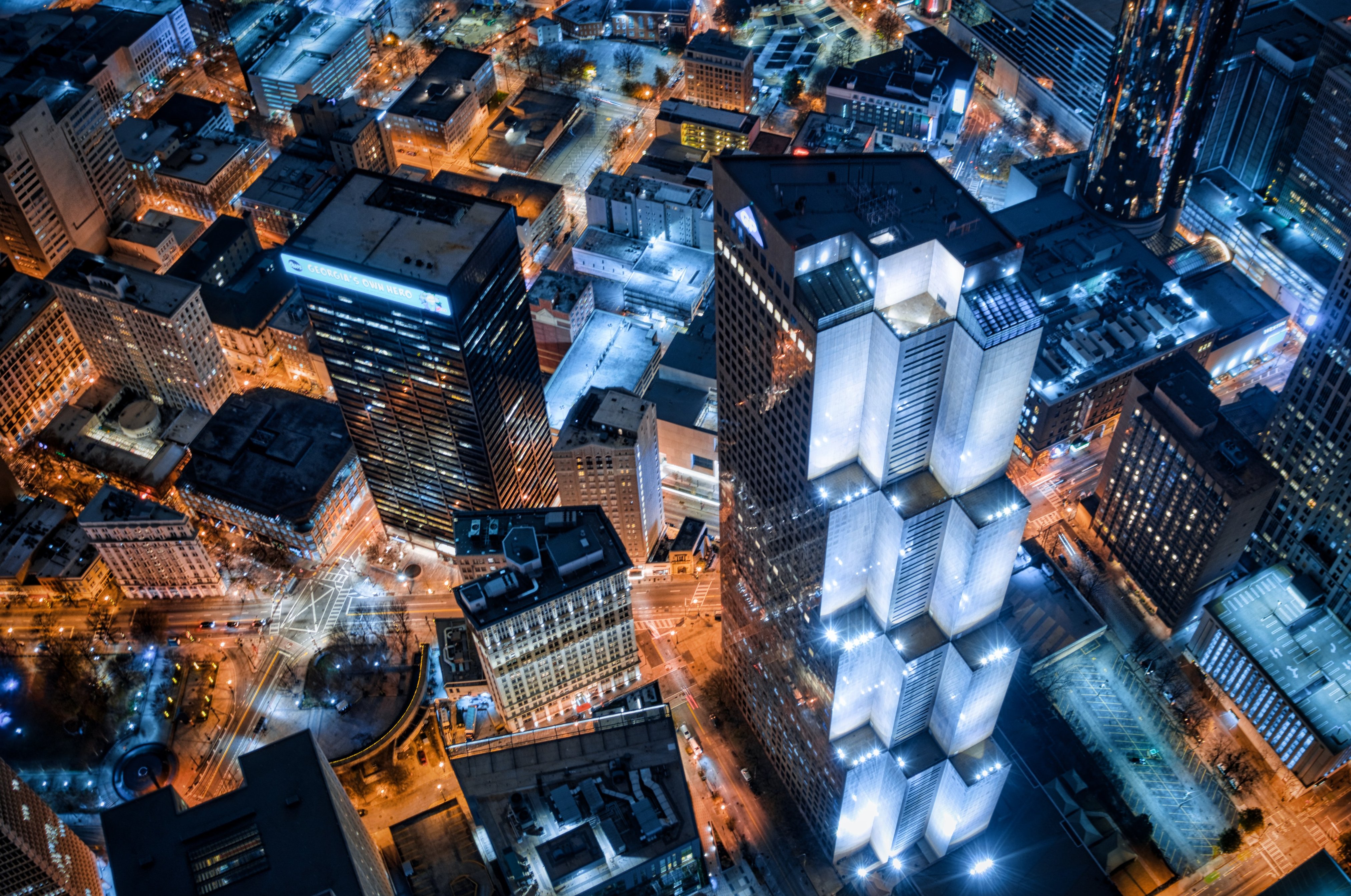 arial view of atlanta at night