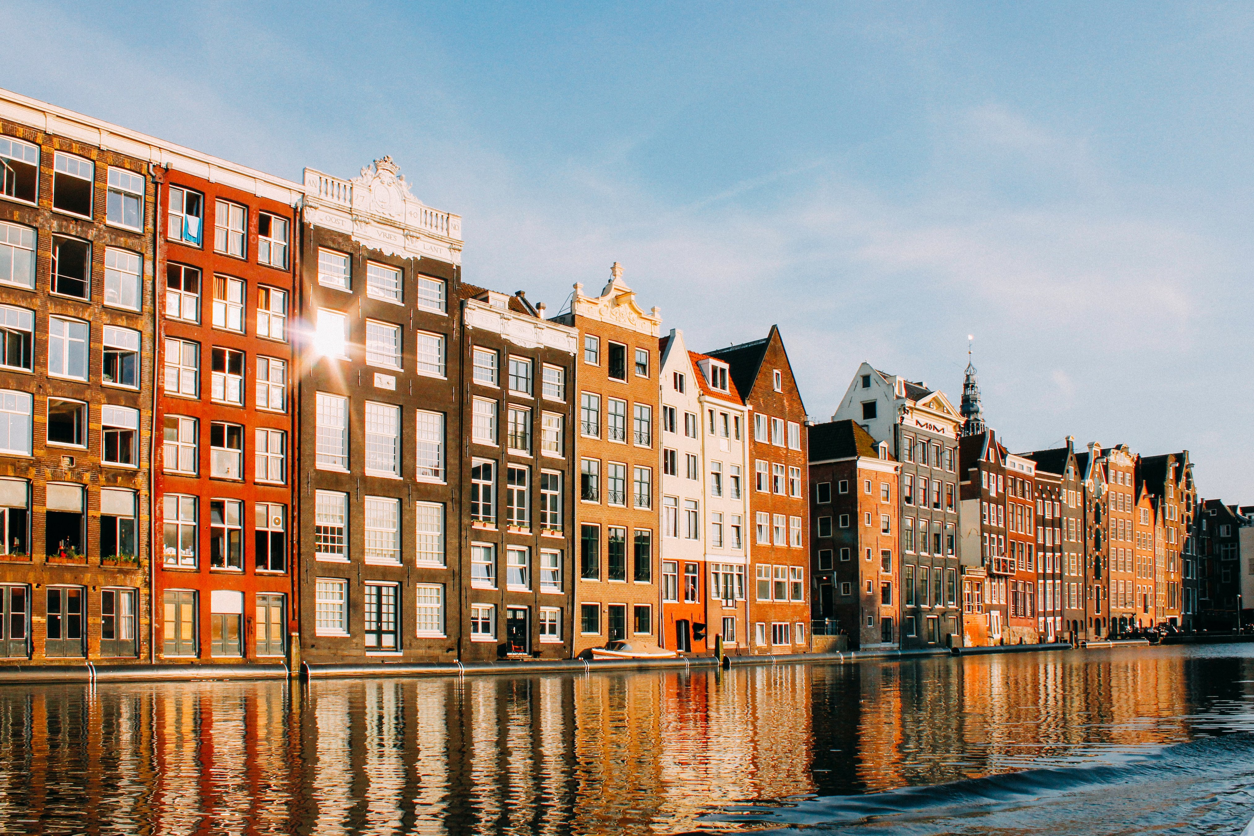 view of houses in amsterdam from the canal 