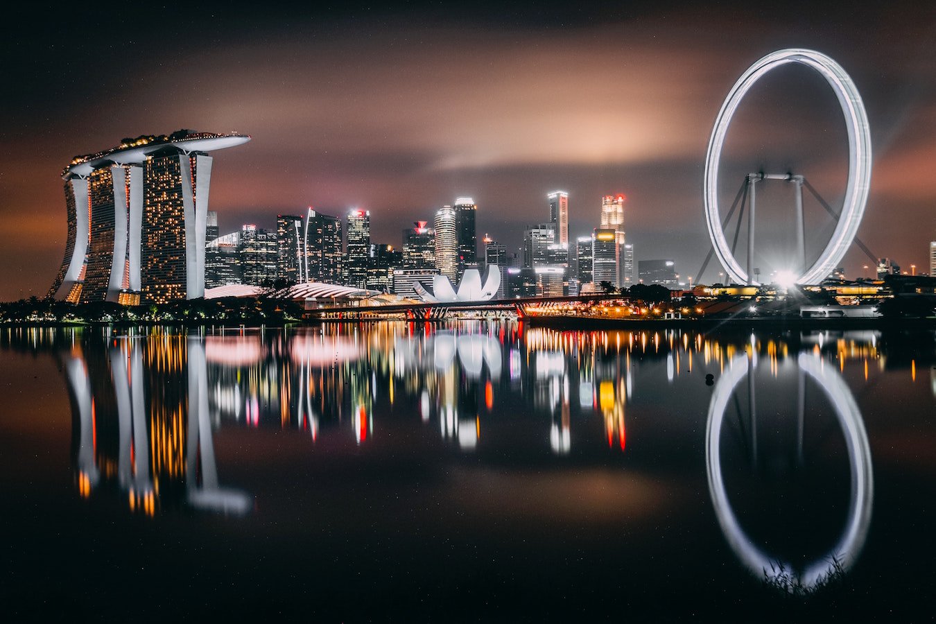 singapore from the water at night