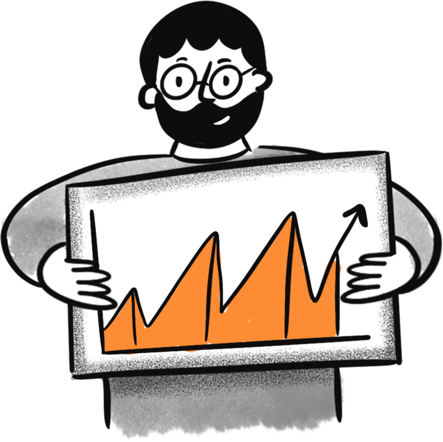 Man holds a table, which shows an increasing graph