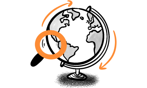 Globe with a magnifying glass